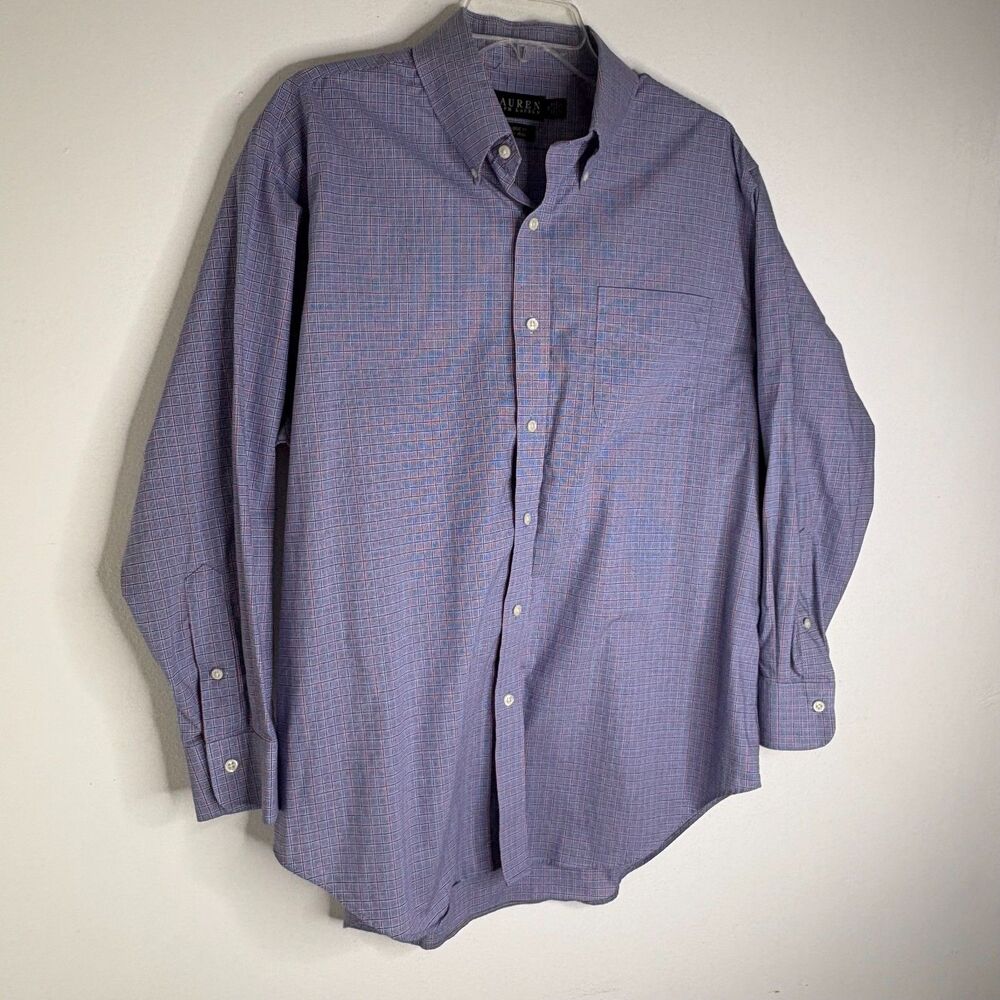 Lauren Ralph Lauren Classic Fit Non Iron Button Down Dress Shirt Plaid Mens 17